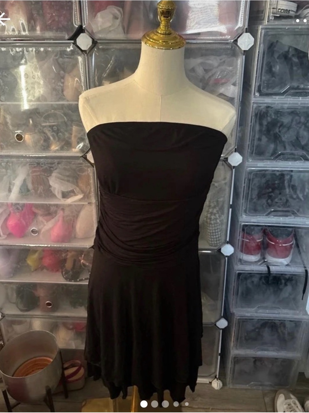 Strapless Ruched Bodice Layered Ruffle Dress - Black - Picture 4 of 5